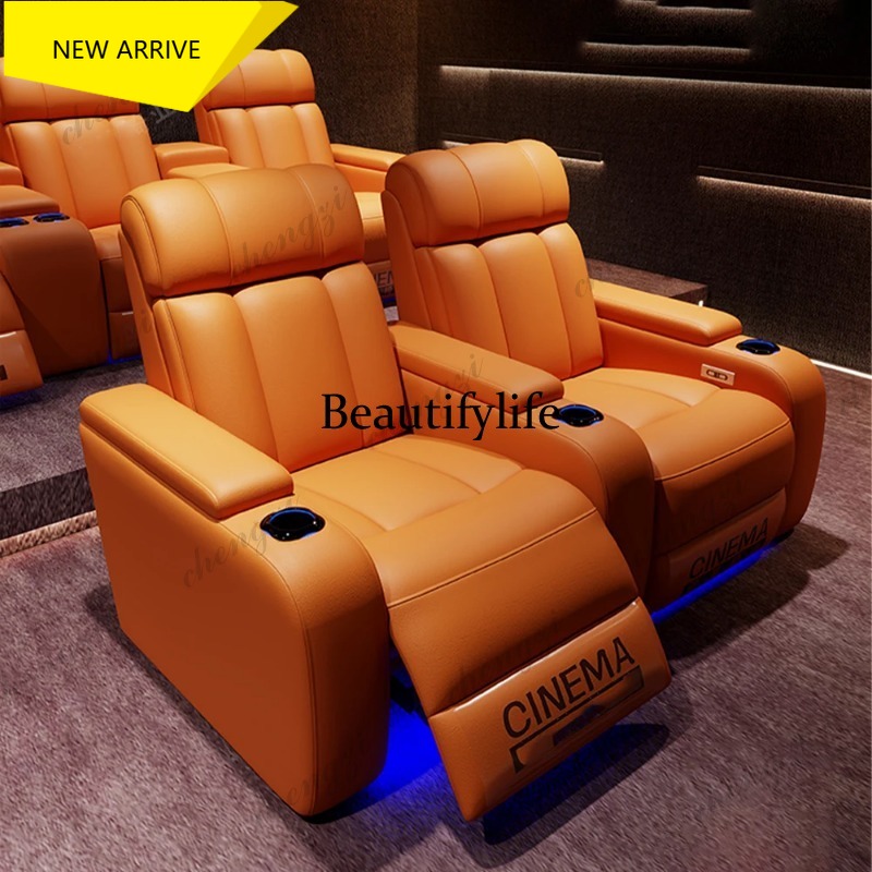 Home Cinema Chairs - G153 高級本革電動リクライニングシネマチェア（カップホルダー、LEDライト付き）- ホームシアター電動リクライニングソファ
