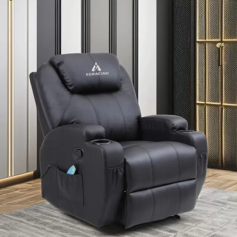 Home Cinema Chairs - モダンな一人用リクライニングシネマチェア、合成皮革、伸縮式マッサージ機能付き、リビングルーム用金属フレーム、小型ファミリーリクライニングソファ