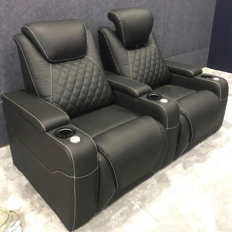 Home Cinema Chairs - ホームデザインのヴィラ映画館用シート、シアター家具、本革ダイヤモンドステッチシネマリクライニングチェアソファ